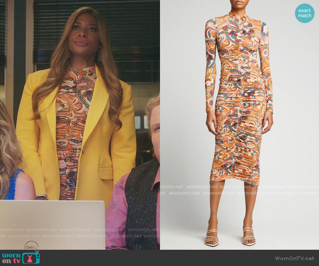 A.L.C. Ansel Ruched Midi Dress worn by Mika (Kimrie Lewis) on Kenan