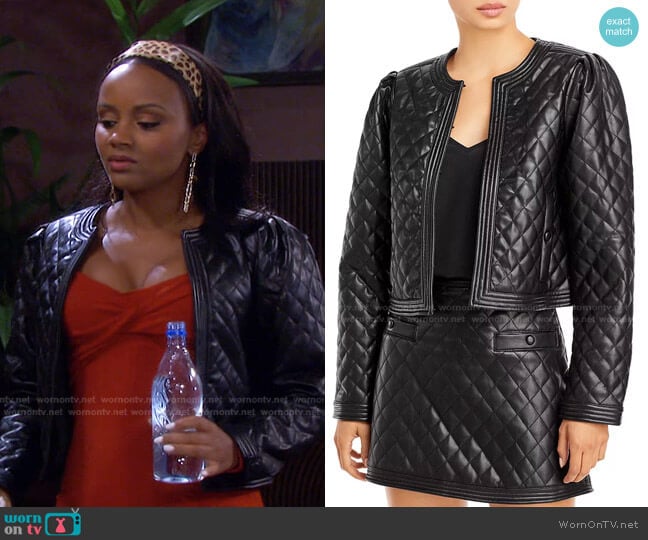 Aqua x Scout the City Faux Leather Quilted Jacket worn by Chanel Dupree (Raven Bowens) on Days of our Lives