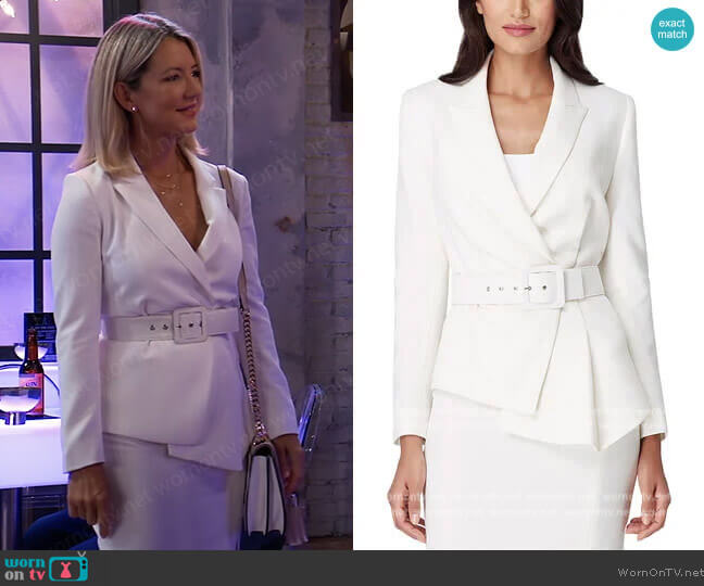 Tahari ASL Belted Asymmetrical Crepe Blazer worn by Nina Reeves (Cynthia Watros) on General Hospital