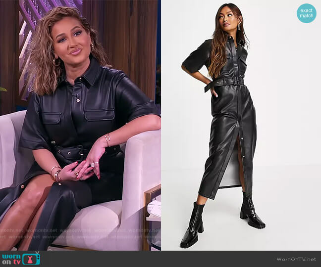 ASOS Leather Belted Midi Shirt Dress worn by Adrienne Houghton on The Real