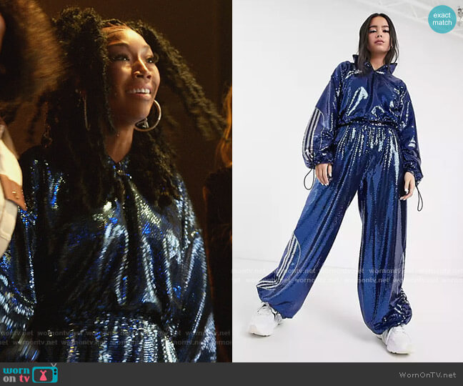 Adidas x Anna Isoniemi sequin three stripe track jacket worn by Naomi (Brandy Norwood) on Queens