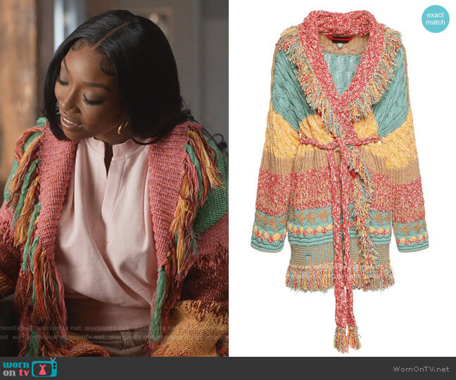 Alanui Dancing Waves Cotton Blend Cardigan worn by Naomi (Brandy Norwood) on Queens