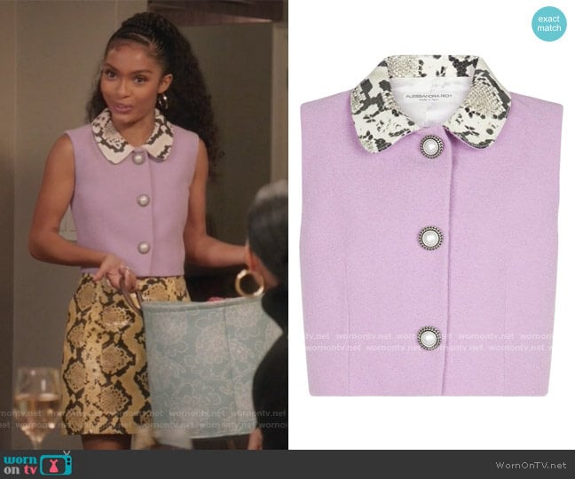Alessandra Rich Leather Trimmed Boucle Top worn by Zoey Johnson (Yara Shahidi) on Black-ish