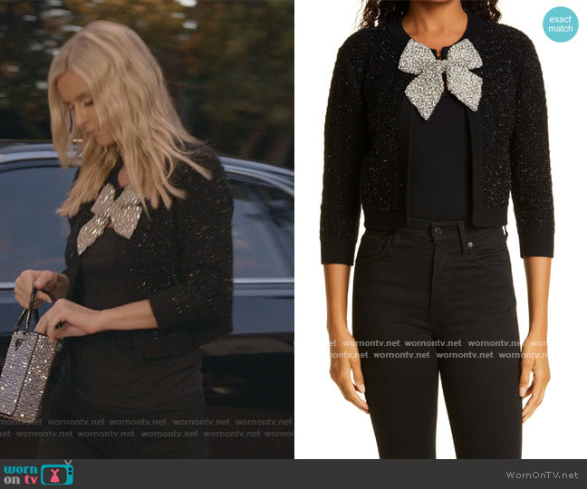 Alice + Olivia Akira Beaded Bow Sweater worn by Nicky Hilton Rothschild on Paris in Love