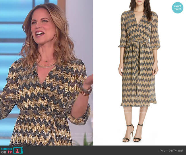 Alice + Olivia Katina Metallic Stripe Midi Dress worn by Natalie Morales on The Talk