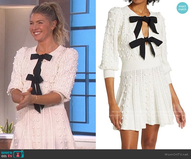 Alice + Olivia Kitty Bow Front Sweater Dress worn by Amanda Kloots on The Talk