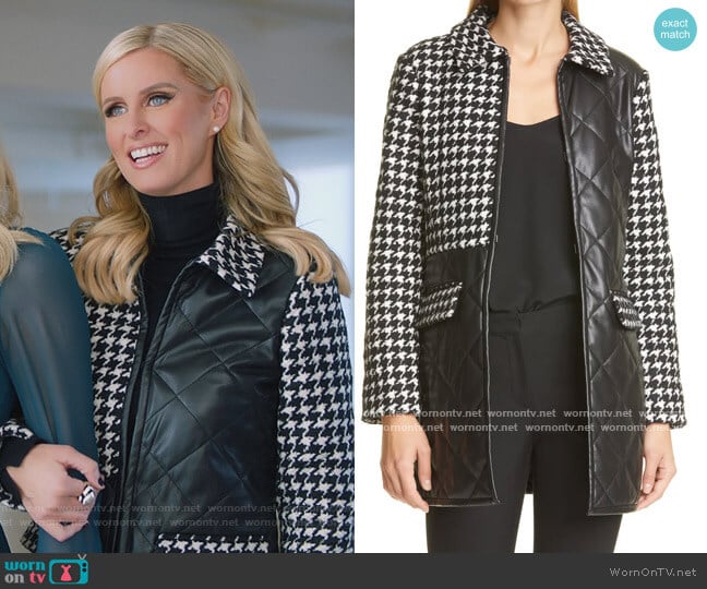 Alice + Olivia Susan Quilted Houndstooth Coat worn by Nicky Hilton Rothschild on Paris in Love
