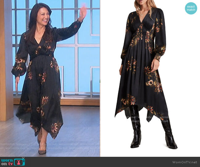 All Saints Estelle Avifauna Silk Blend Long Sleeve Dress