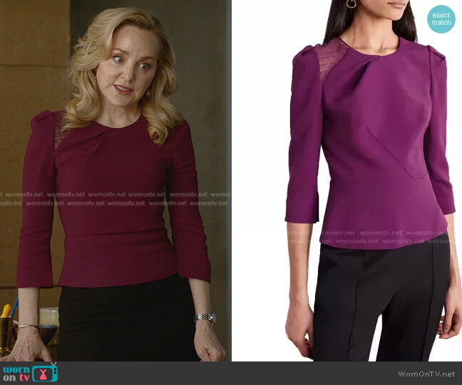 Roland Mouret Ashridge lace-trimmed crepe top worn by Marissa Morgan (Geneva Carr) on Bull