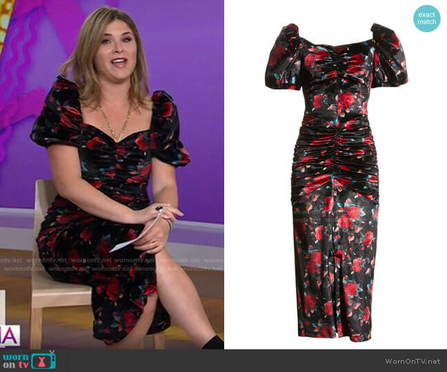 Autumn Adeigbo Rowenna Floral Velvet Dress worn by Jenna Bush Hager on Today