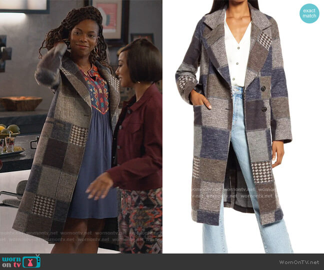Avec Les Filles Walker Patchwork Longline Coat worn by Denise (Sasheer Zamata) on Home Economics