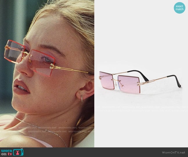 Blue Crown Metal Rectangle Sunglasses worn by Cassie Howard (Sydney Sweeney) on Euphoria