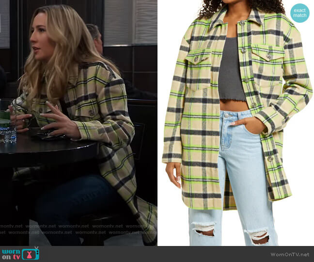 BP. Brushed Plaid Oversize Shirt Jacket worn by Josslyn Jacks (Eden McCoy) on General Hospital