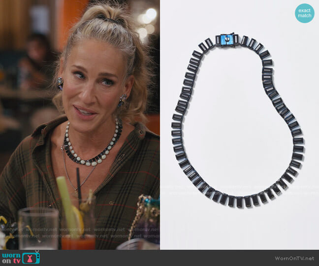 Nak Armstrong Baguette Tile Riviere Necklace worn by Carrie Bradshaw (Sarah Jessica Parker) on And Just Like That