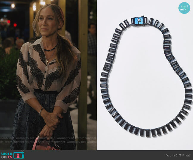 Nak Armstrong Baguette Tile Riviere Necklace worn by Carrie Bradshaw (Sarah Jessica Parker) on And Just Like That
