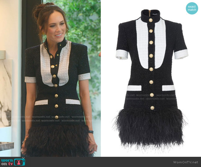 Balmain Feather Hem Tweed Dress worn by Davina Potratz on Selling Sunset