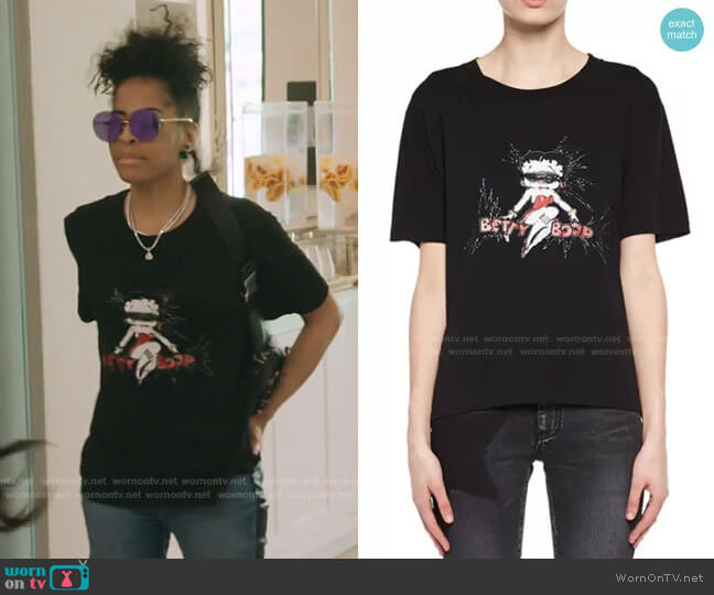 Saint Laurent Betty Boop Boyfriend T-Shirt worn by Mary Cosby on The Real Housewives of Salt Lake City