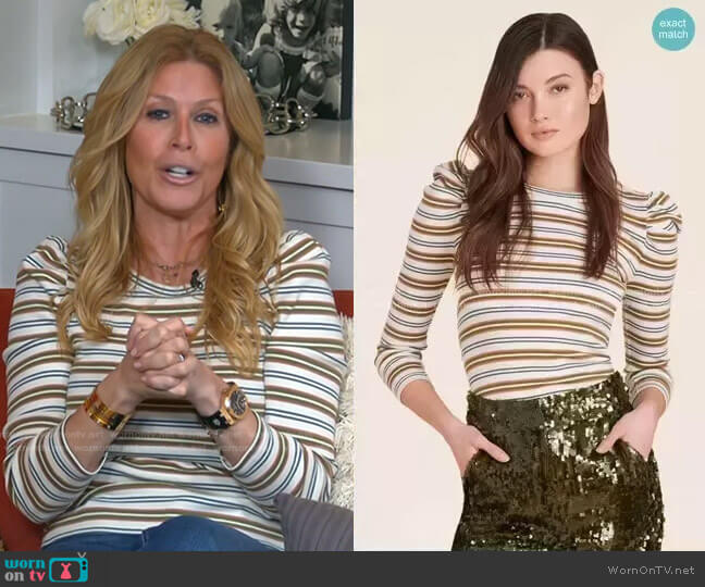 Veronica Beard Britney Puff-Sleeve Striped Top worn by Jill Martin on Today