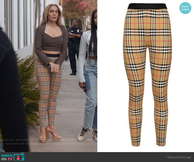 Burberry High Waist Check Print Lycra Leggings worn by Valeria (Nadine Velazquez) on Queens