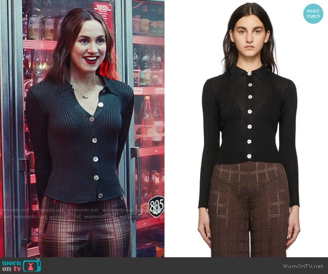 Calle Del Mar Black Ribbed Long Sleeve Cardigan worn by Lexi Howard (Maude Apatow) on Euphoria