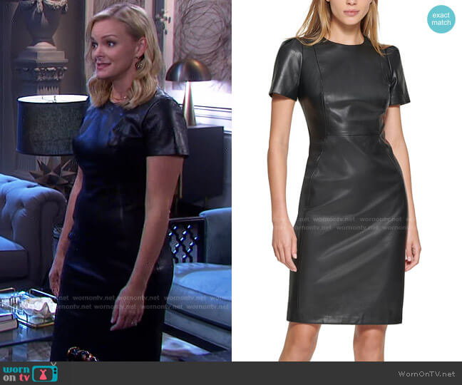 Calvin Klein Faux Leather Sheath Dess worn by Belle Brady (Martha Madison) on Days of our Lives