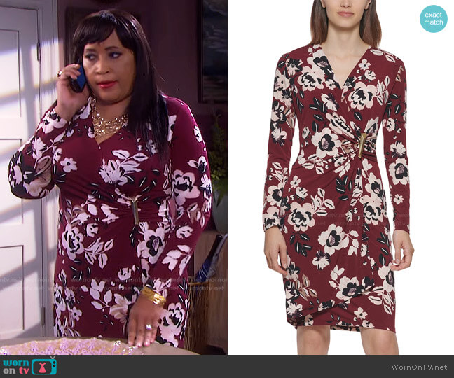 Calvin Klein Printed Faux-Wrap Dress worn by Paulina Price (Jackée Harry) on Days of our Lives