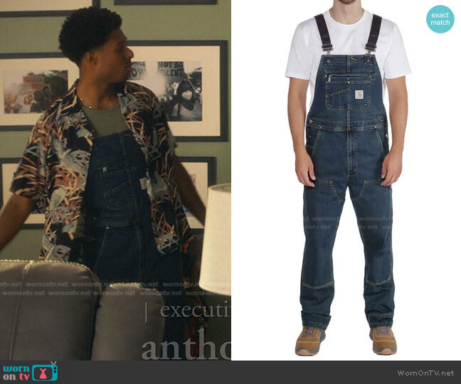 Carhartt Rugged Flex Relaxed Fit Denim Bib Overall worn by Douglas Edwards (Diggy Simmons) on Grown-ish