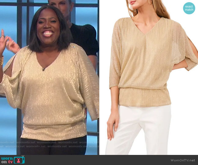 Chaus Metallic Split Sleeve Blouse worn by Sheryl Underwood on The Talk