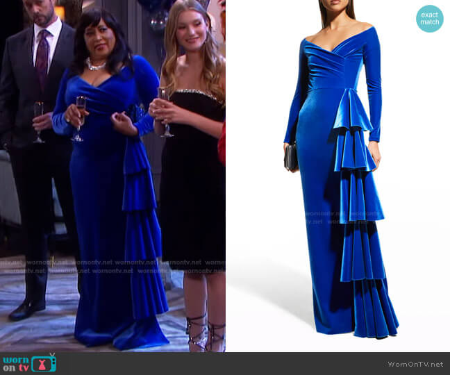 Chiara Boni La Petite Robe Trinity V-Neck Side-Drape Velvet Gown worn by Paulina Price (Jackée Harry) on Days of our Lives