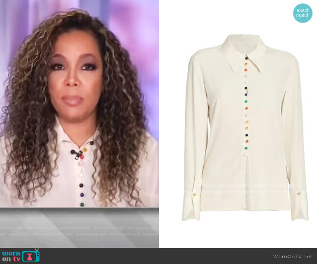Chloe Silk Faux Pearl Button Shirt worn by Sunny Hostin on The View