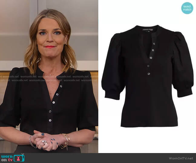 Veronica Beard Coralee Puff-Sleeve Top worn by Savannah Guthrie on Today