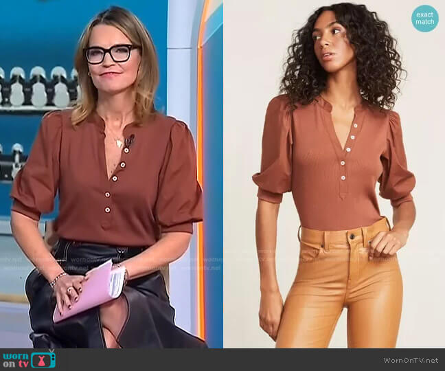 Veronica Beard Coralee Puff-Sleeve Top worn by Savannah Guthrie on Today