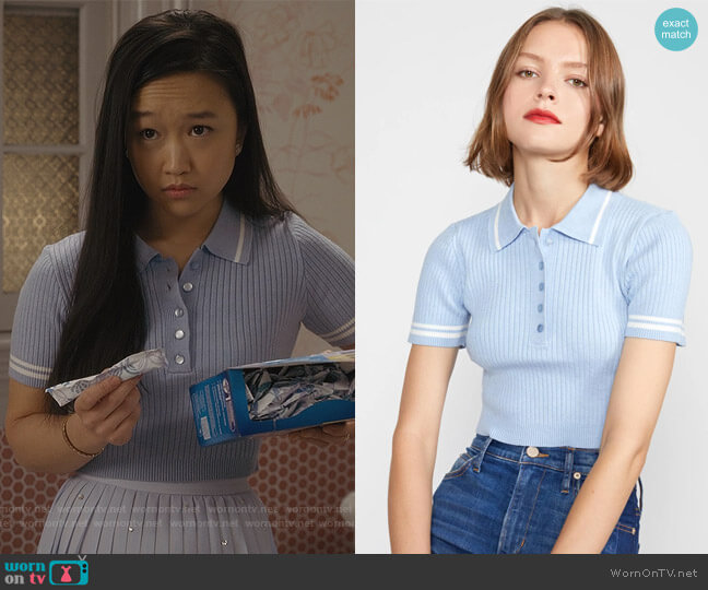 Cynthia Rowley Aqua Rib Knit Cropped Top worn by Lily Goldenblatt (Cathy Ang) on And Just Like That