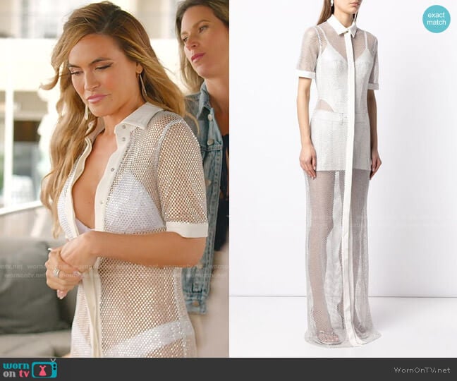 David Koma Crystal-Embellished Mesh Shirt Dress worn by Chrishell Stause on Selling Sunset