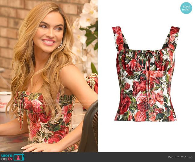 Dolce & Gabbana Rose Print Poplin Bustier Top worn by Chrishell Stause on Selling Sunset