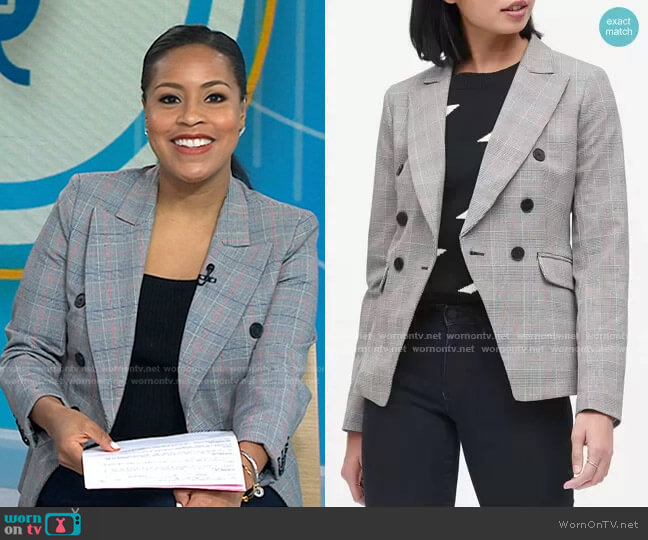 Banana Republic Double Breasted Plaid Blazer worn by Sheinelle Jones on Today