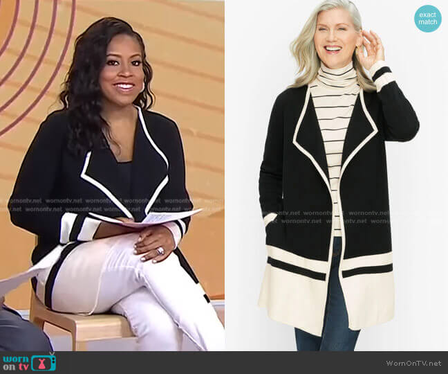 Talbots Drape Front Open Sweater Jacket worn by Sheinelle Jones on Today