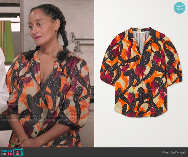 Dries van Noten Chance Printed Poplin Blouse worn by Rainbow Johnson (Tracee Ellis Ross) on Black-ish