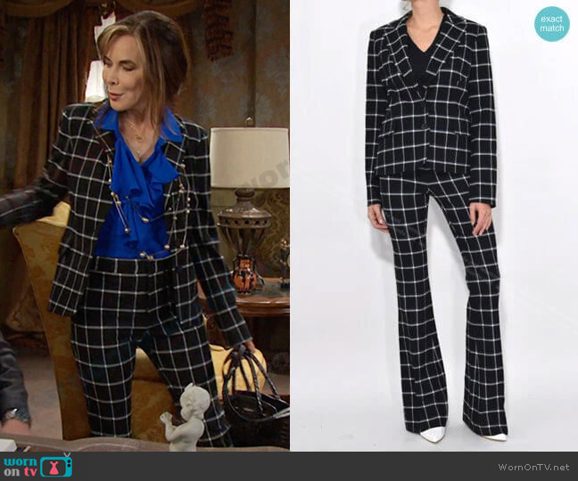 Derek Lam 10 Crosby Elbow Patch Plaid Blazer worn by Kate Roberts (Lauren Koslow) on Days of our Lives