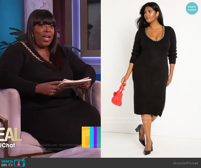 Eloquii Chain Scoop Sweater Dress worn by Loni Love on The Real