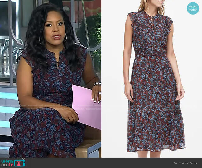 Banana Republic Floral Fit-and-Flare Dress worn by Sheinelle Jones on Today