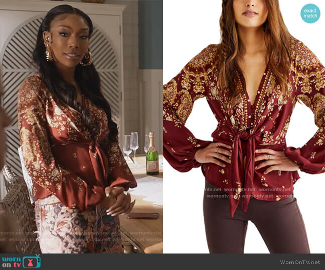 Free People Run Free Print Shirt worn by Naomi (Brandy Norwood) on Queens