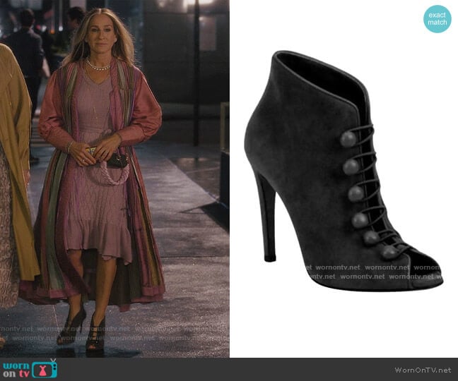 Gianvito Rossi Suede Button-Strap Peep-Toe Boots worn by Carrie Bradshaw (Sarah Jessica Parker) on And Just Like That