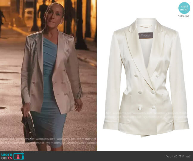 Max Mara - Glauco double-breasted silk-satin crepe blazer worn by Carrie Bradshaw (Sarah Jessica Parker) on And Just Like That