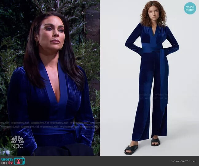 Diane von Furstenberg Inti Velvet Wide Leg Wrap Jumpsuit worn by Chloe Lane (Nadia Bjorlin) on Days of our Lives