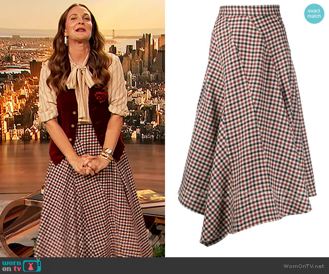 JW Anderson Seamed Spiral Skirt worn by Drew Barrymore on The Drew Barrymore Show