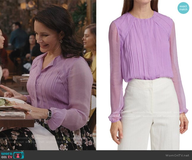 Jason Wu Crinkle Silk Blouse worn by Charlotte York (Kristin Davis) on And Just Like That