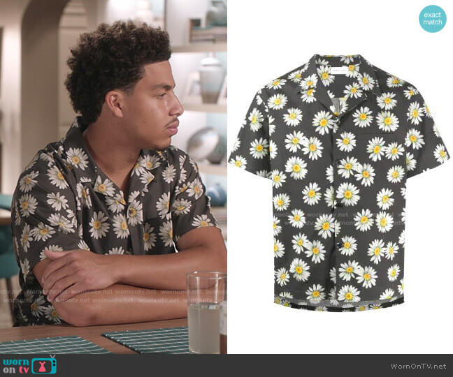 John Elliott Daisy Print Bowling Shirt worn by Andre Johnson Jr (Marcus Scribner) on Black-ish
