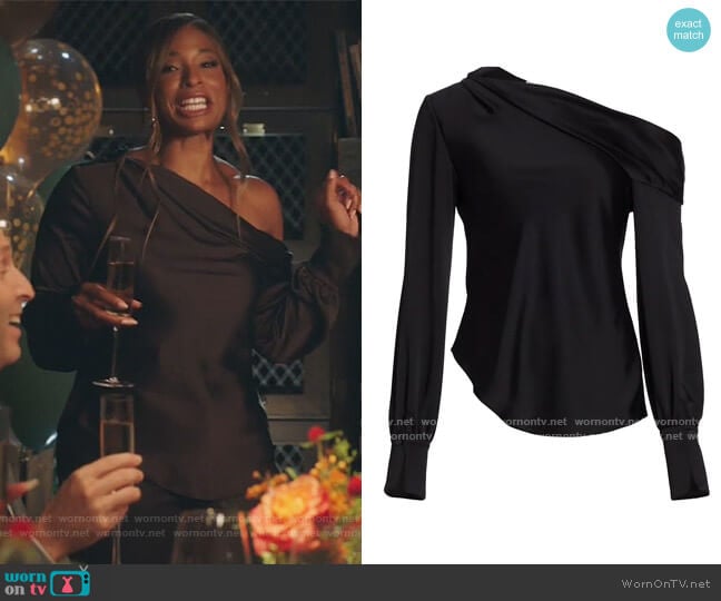 Jonathan Simkhai Alice Satin One-Shoulder Top worn by Mika (Kimrie Lewis) on Kenan