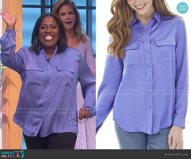 Jones New York Slim Utility Blouse worn by Sheryl Underwood on The Talk